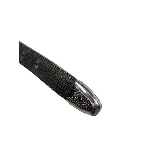 Brighton L Brown Snakeskin Embossed Leather Belt Classic Career Silver Hardware - Picture 5 of 5